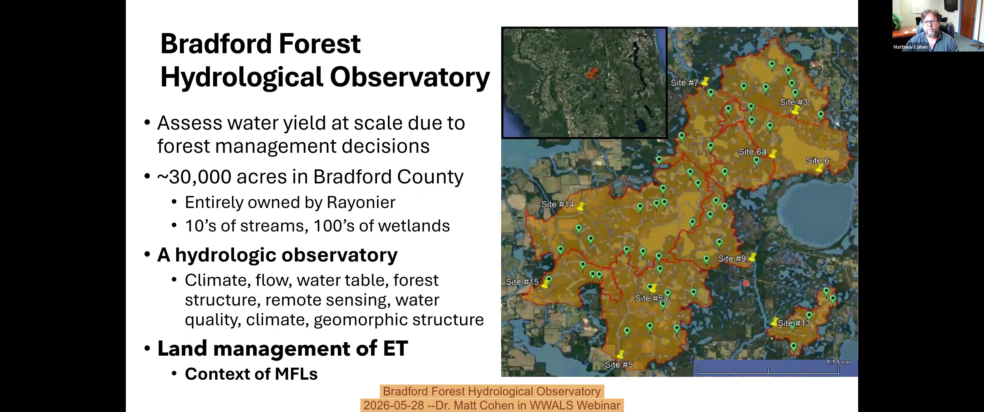 Bradford Forest Hydrological Observatory, 2026-05-28 --Dr. Matt Cohen in WWALS Webinar