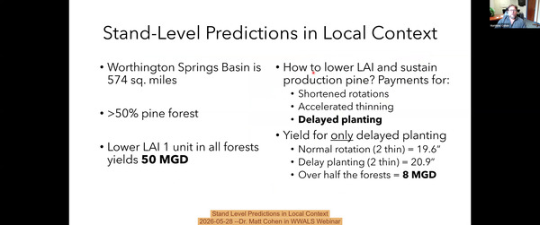 Stand Level Predictions in Local Context, 2026-05-28 --Dr. Matt Cohen in WWALS Webinar