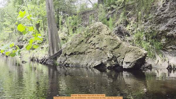 Movie: Big rocks that fell in the river, 2026:05:30 12:43:39, 30.6086405, -83.0750322 (8.7M) --jsq for WWALS