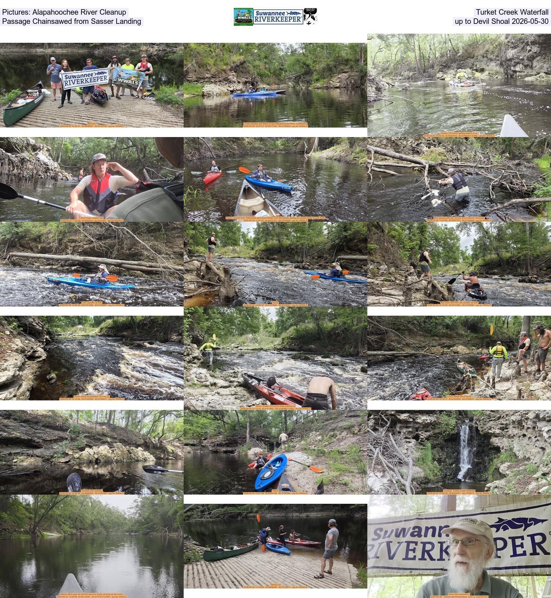 [Pictures: Alapahoochee River Cleanup, Turket Creek Waterfall, Passage Chainsawed from Sasser Landing up to Devil Shoal 2026-05-30]