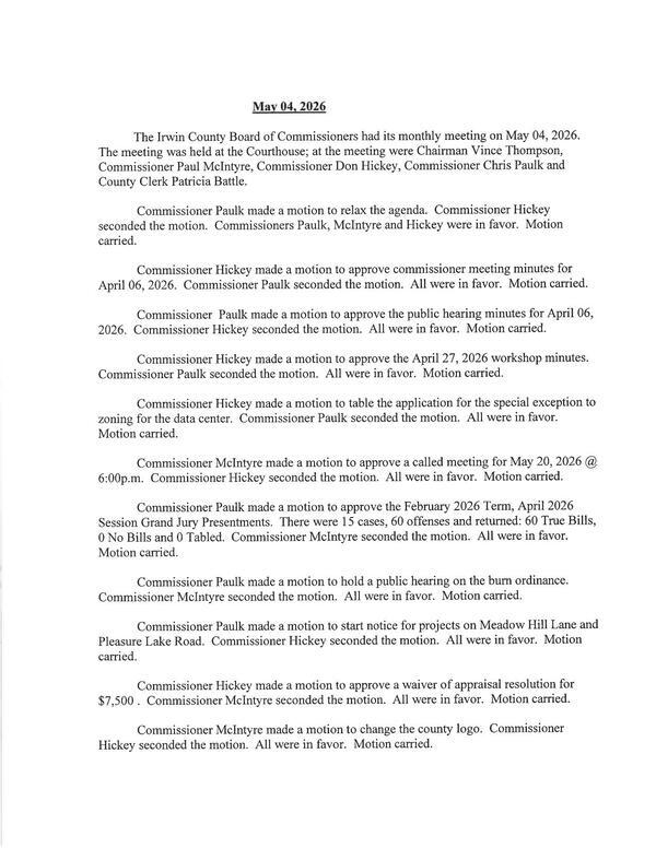 [Notes 2026-05-04 --Irwin County BOCC]