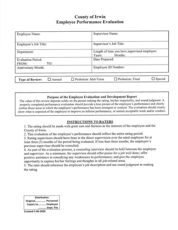 [Page 25 Employee Performance Evaluation, 2026-06-01 --Irwin County BOCC]