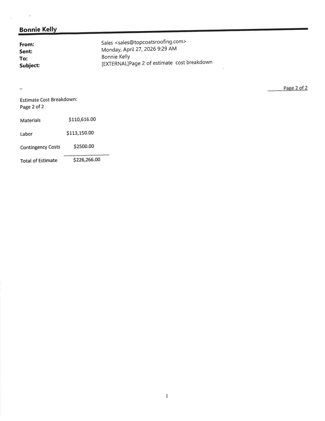 Estimate Cost Breakdown, 2026-04-27 --Irwin County BOCC