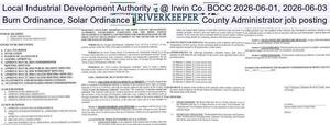 [Local Industrial Development Authority @ Irwin Co. BOCC 2026-06-01, 2026-06-03, Burn Ordinance, Solar Ordinance, County Administrator job posting]