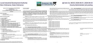 [Local Industrial Development Authority @ Irwin Co. BOCC 2026-06-01, 2026-06-03, Burn Ordinance, Solar Ordinance, County Administrator job posting]
