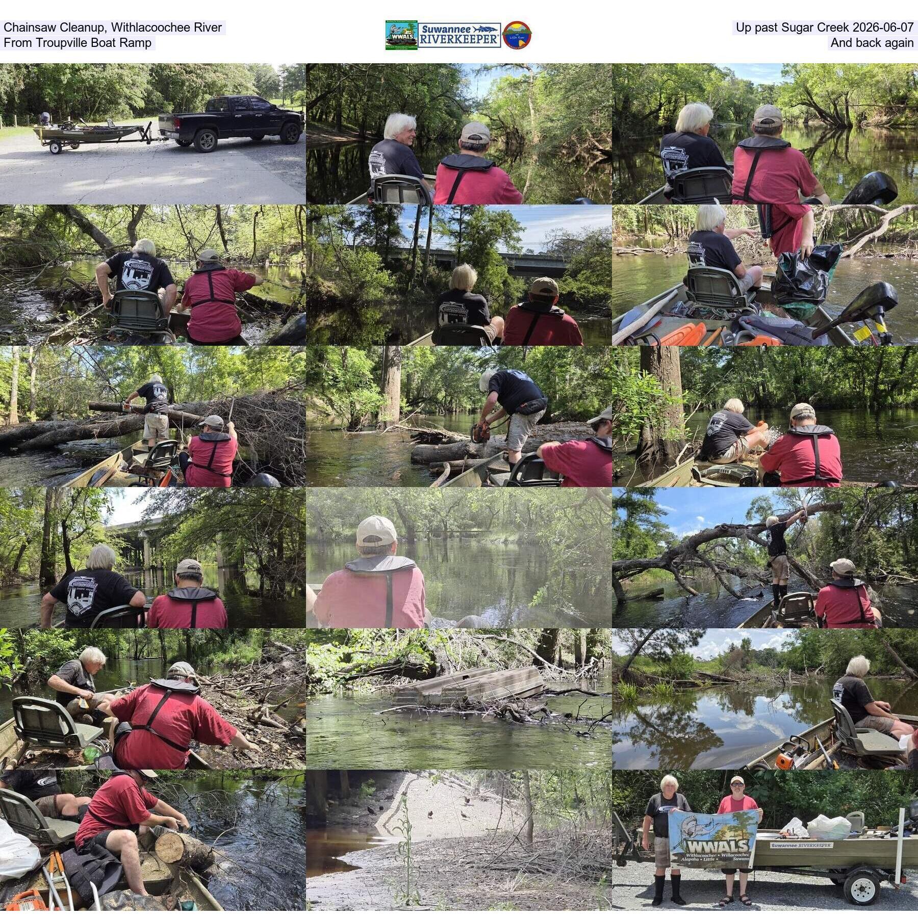 Chainsaw Cleanup, Withlacoochee River, Up past Sugar Creek 2026-06-07, From Troupville Boat Ramp, And back again