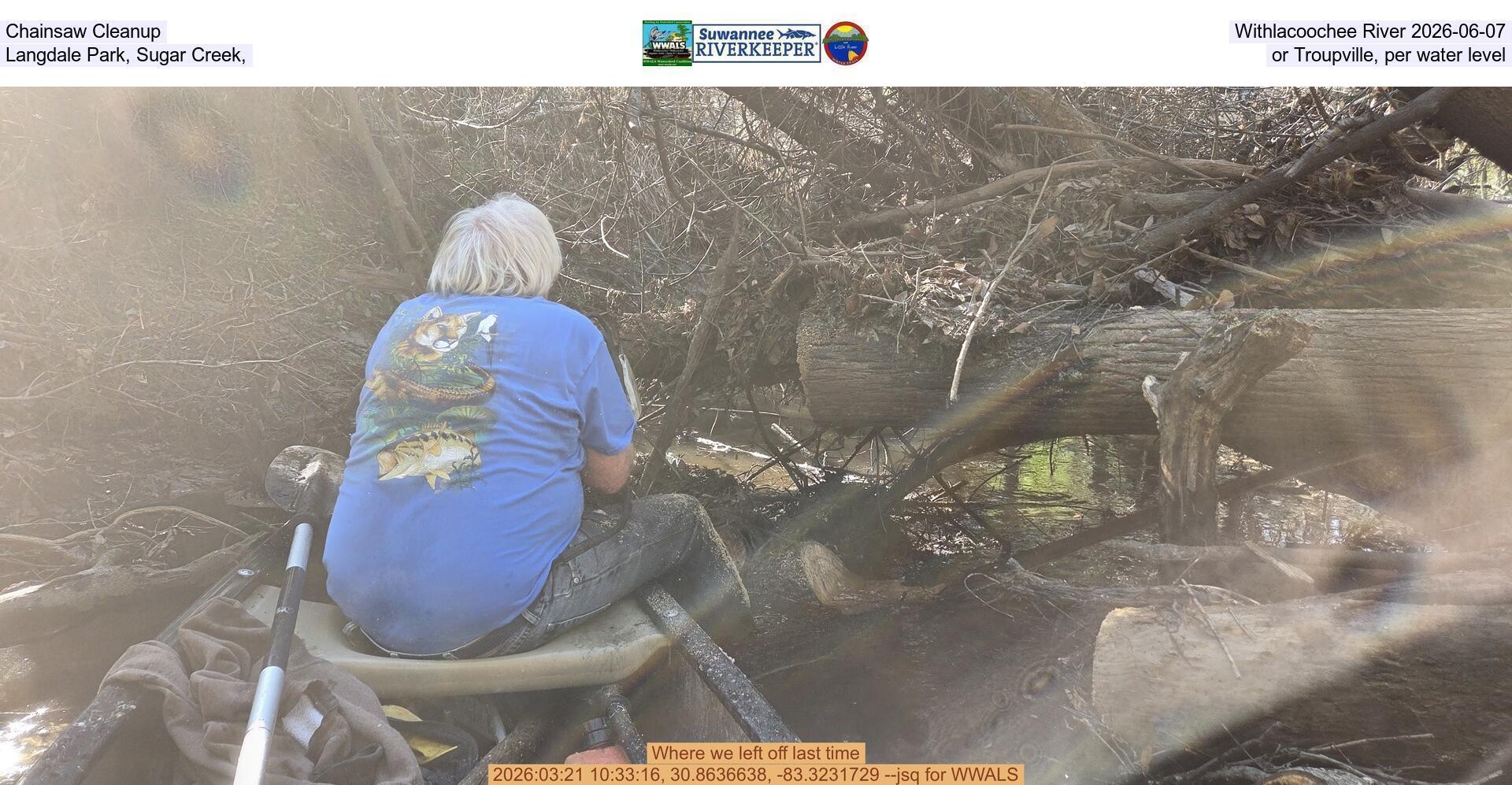 Chainsaw Cleanup, Withlacoochee River 2026-06-07, Langdale Park, Sugar Creek, or Troupville, per water level
