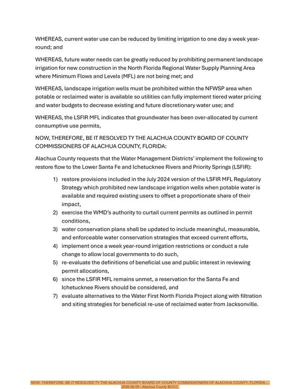 NOW, THEREFORE, BE IT RESOLVED TY THE ALACHUA COUNTY BOARD OF COUNTY COMMISSIONERS OF ALACHUA COUNTY, FLORIDA:... 2026-06-09 --Alachua County BOCC