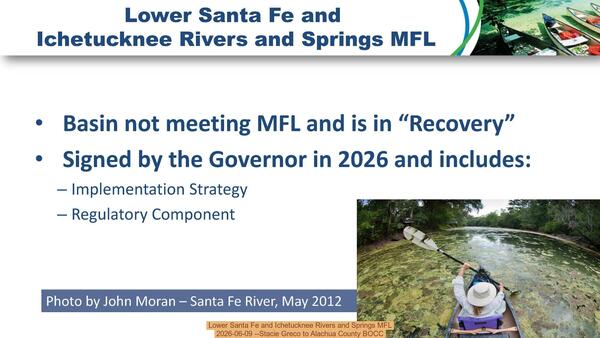Lower Santa Fe and Ichetucknee Rivers and Springs MFL, 2026-06-09 --Stacie Greco to Alachua County BOCC
