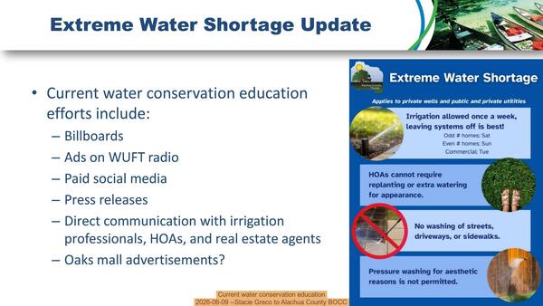 Current water conservation education, 2026-06-09 --Stacie Greco to Alachua County BOCC