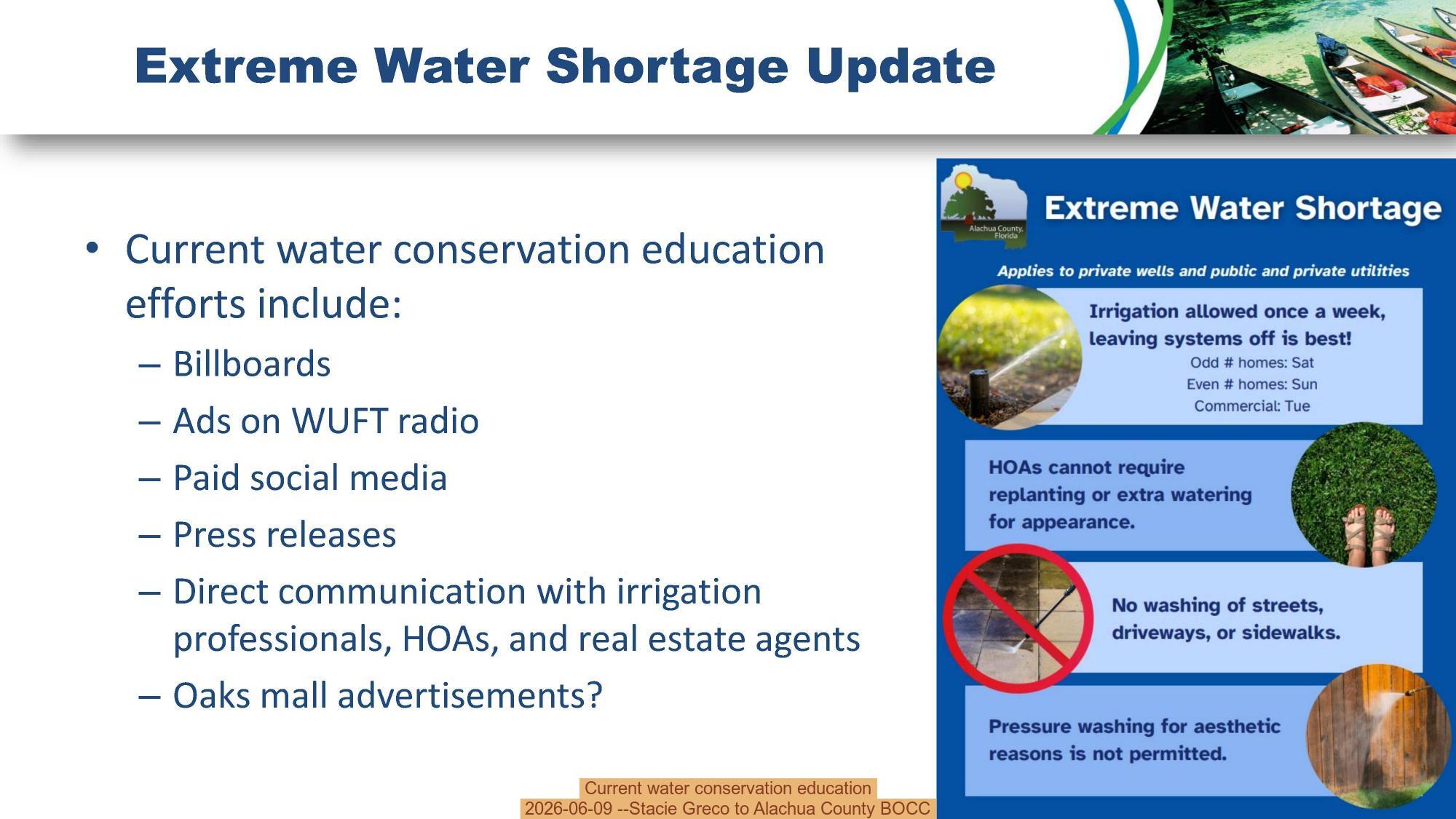 Current water conservation education, 2026-06-09 --Stacie Greco to Alachua County BOCC
