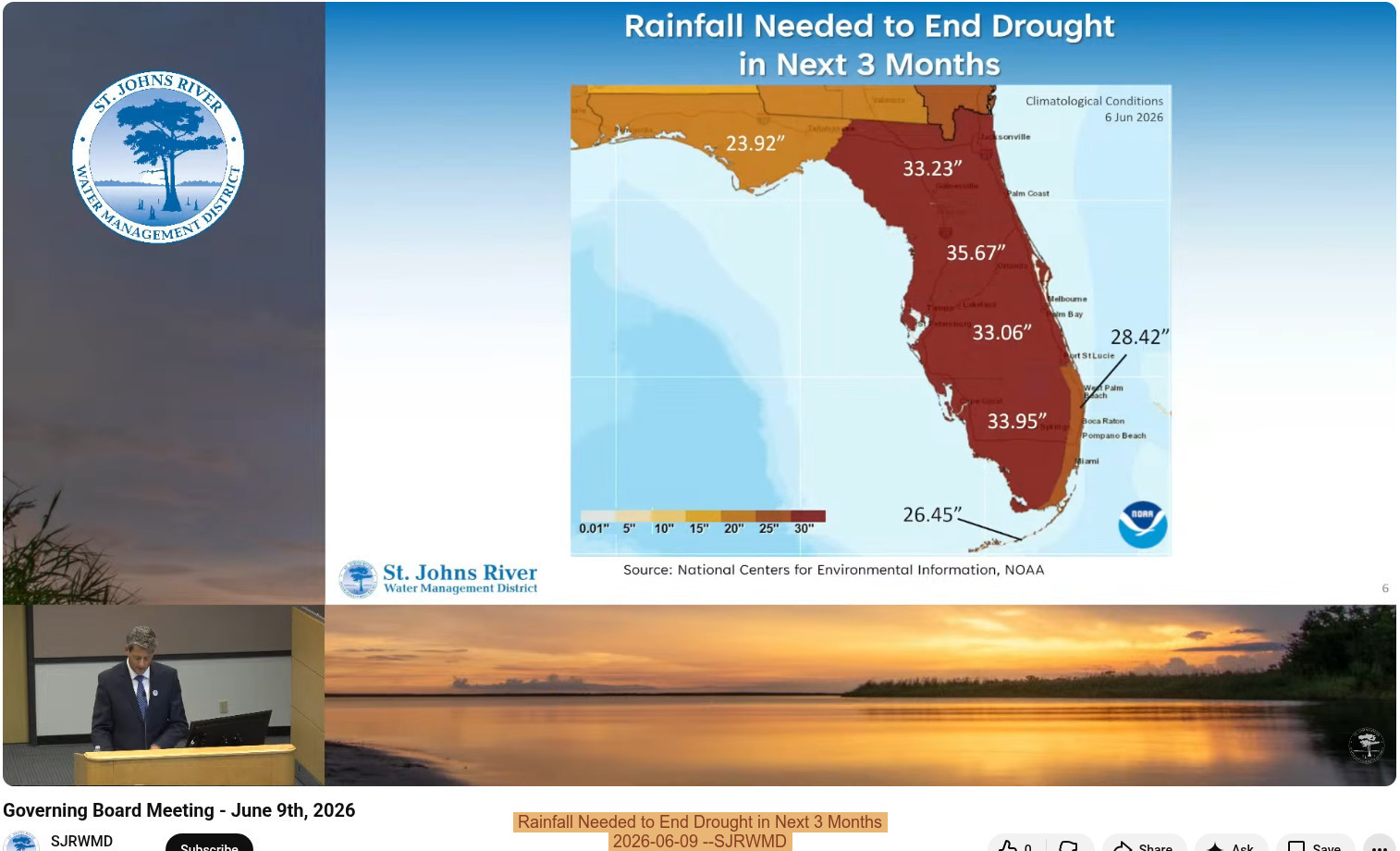 Rainfall Needed to End Drought in Next 3 Months, 2026-06-09 --SJRWMD