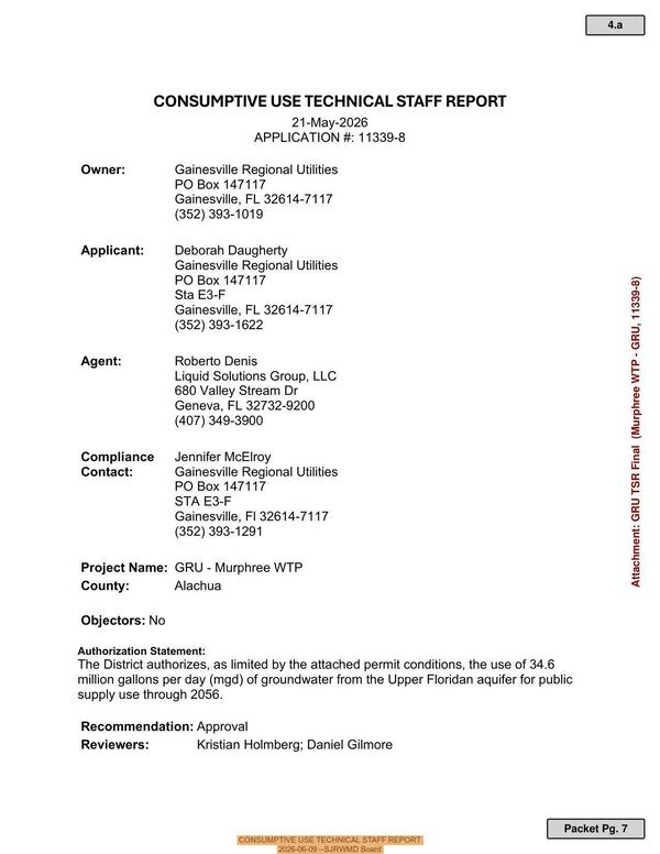 CONSUMPTIVE USE TECHNICAL STAFF REPORT, 2026-06-09 --SJRWMD Board