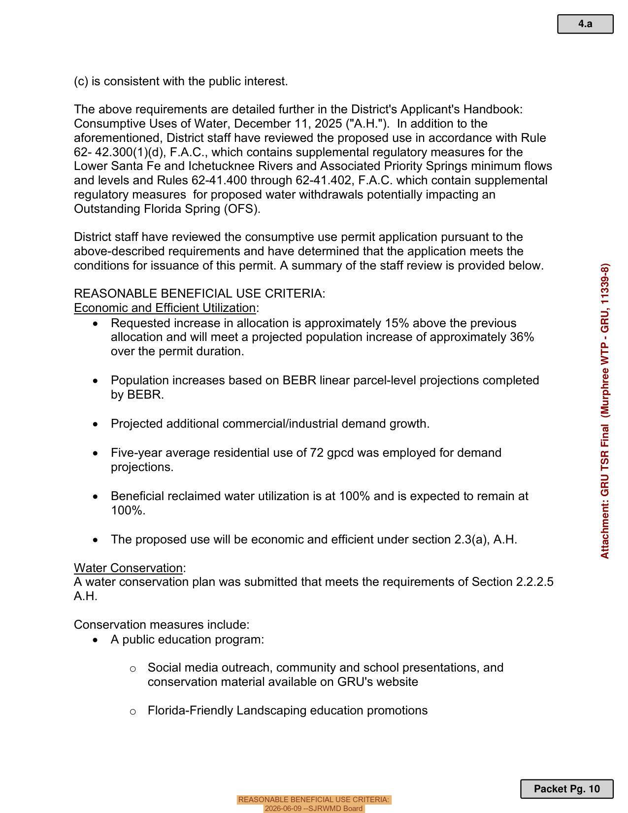 REASONABLE BENEFICIAL USE CRITERIA:, 2026-06-09 --SJRWMD Board