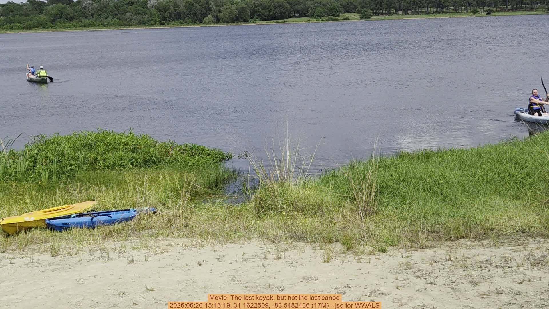 Movie: The last kayak, but not the last canoe, 2026:06:20 15:16:19, 31.1622509, -83.5482436 (17M) --jsq for WWALS