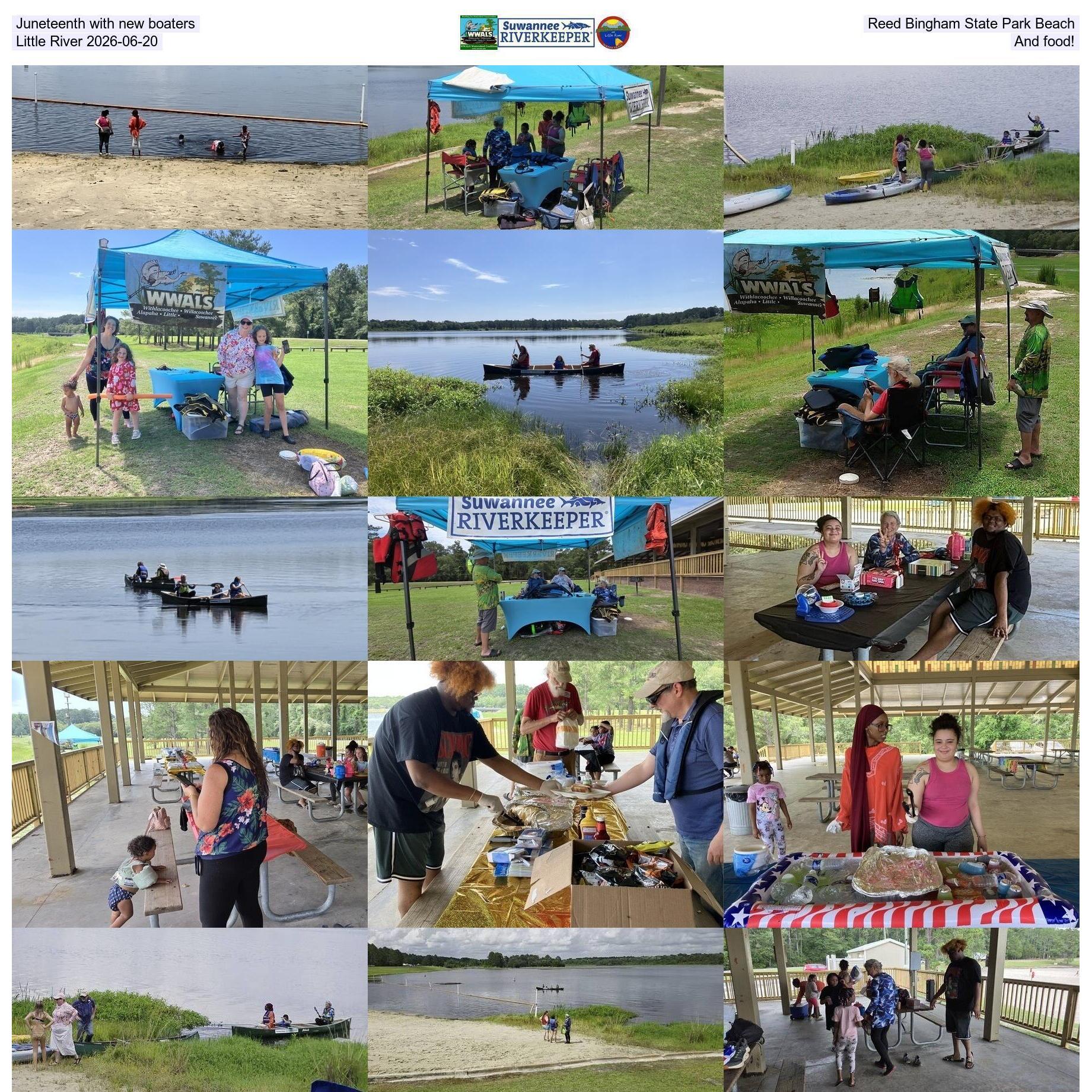 Juneteenth with new boaters, Reed Bingham State Park Beach, Little River 2026-06-20, And food!