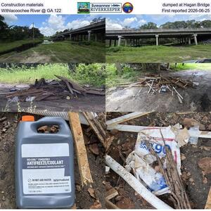 [Construction materials dumped at Hagan Bridge, Withlacoochee River @ GA 122, First reported 2026-06-25]
