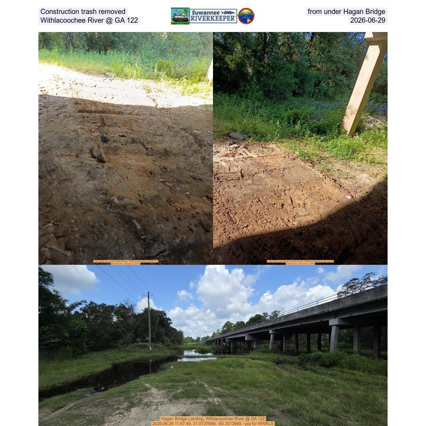 Construction trash removed from under Hagan Bridge, Withlacoochee River @ GA 122, 2026-06-29