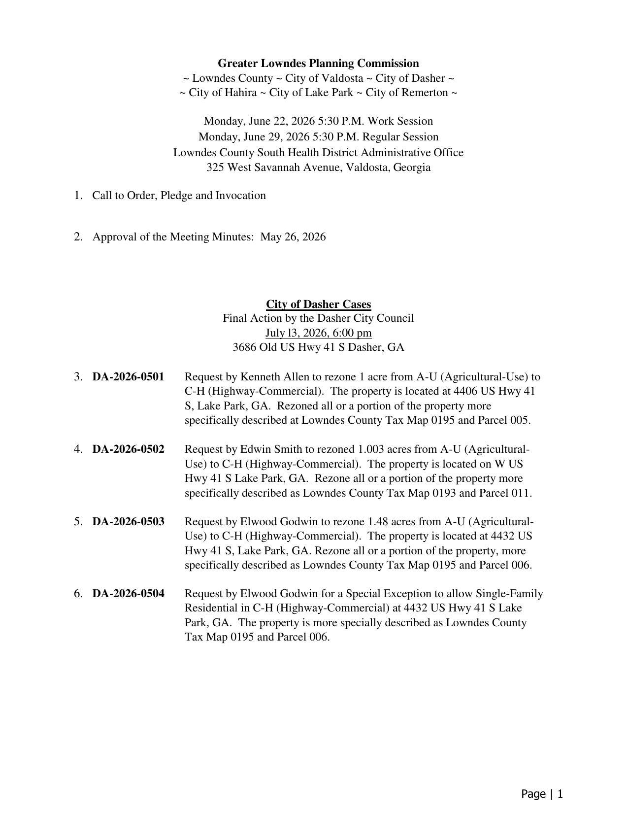 City of Dasher Cases, July 13, 2026