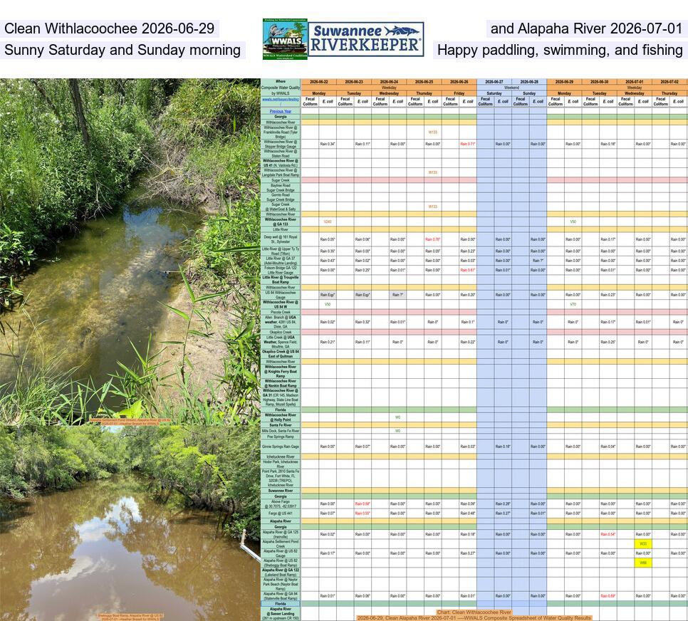 [Clean Withlacoochee 2026-06-29, and Alapaha River 2026-07-01, Sunny Saturday and Sunday morning, Happy paddling, swimming, and fishing]