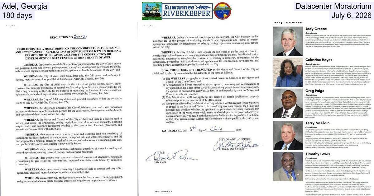 Adel, Georgia, Datacenter Moratorium, 180 days, July 6, 2026