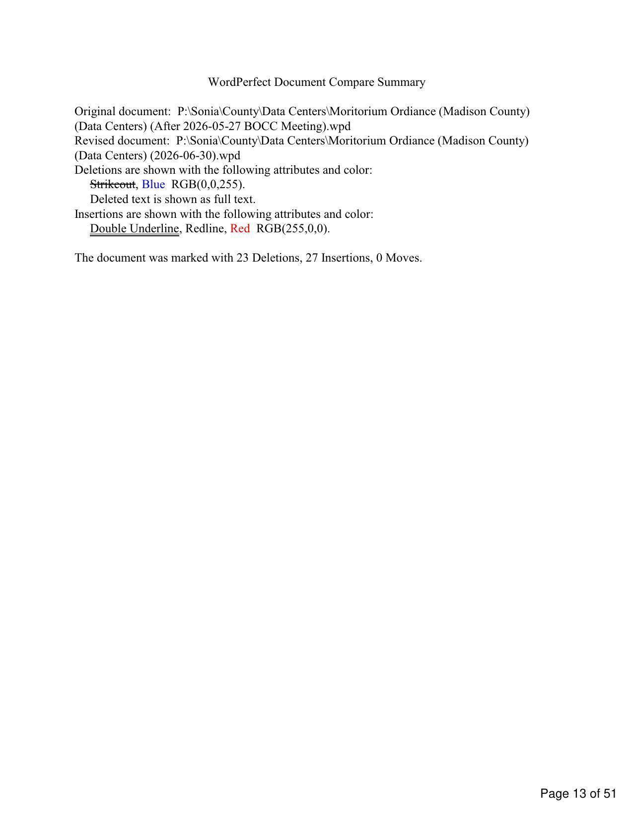 WordPerfect Document Compare Summary