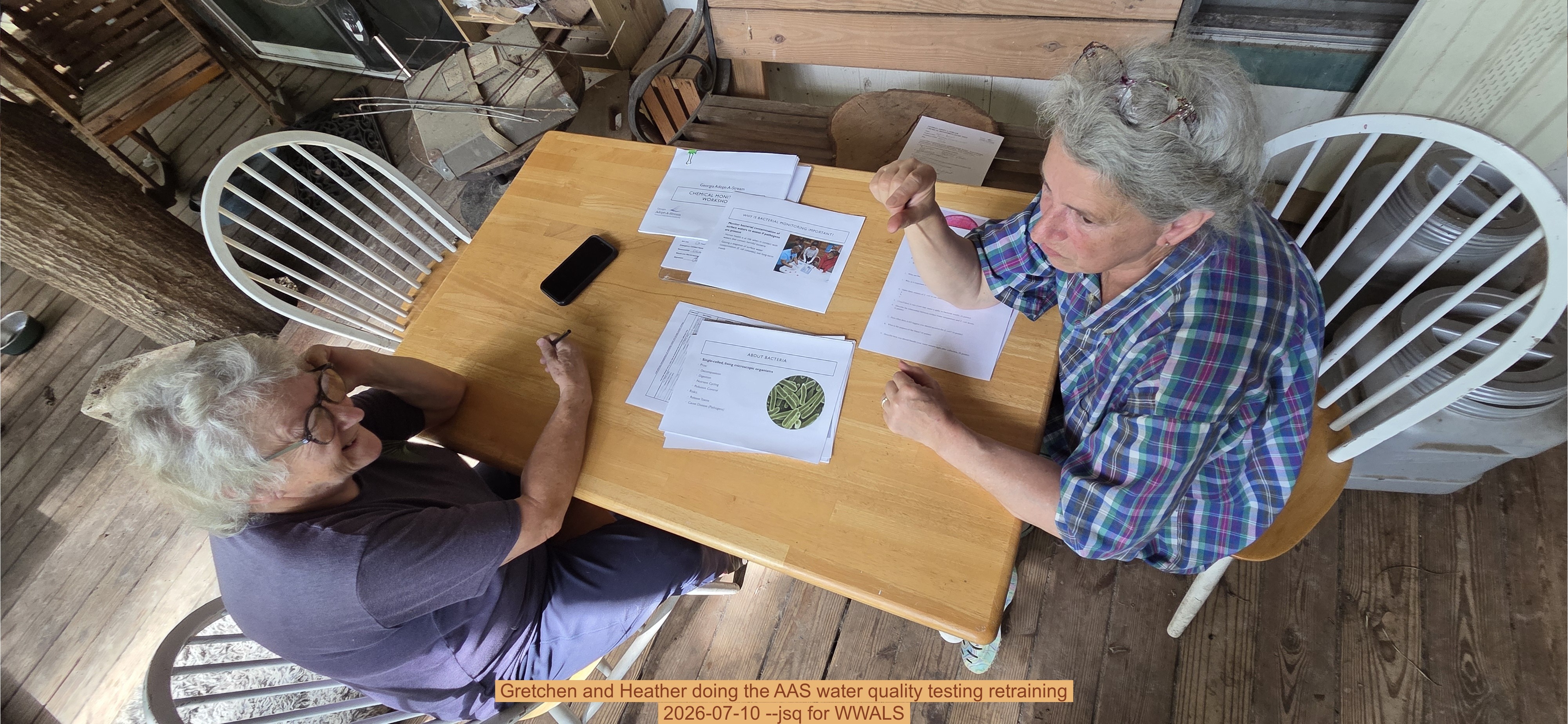 Gretchen and Heather doing the AAS water quality testing retraining, 2026-07-10 --jsq for WWALS