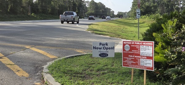 [Public Hearing sign, Hyta Mederer Road @ North Valdosta Road, 2026:07:11 08:43:13, 30.8874895, -83.3150696]