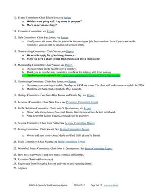 [Committee reports, 2026-07-12 --WWALS Quarterly Board Meeting Agenda]