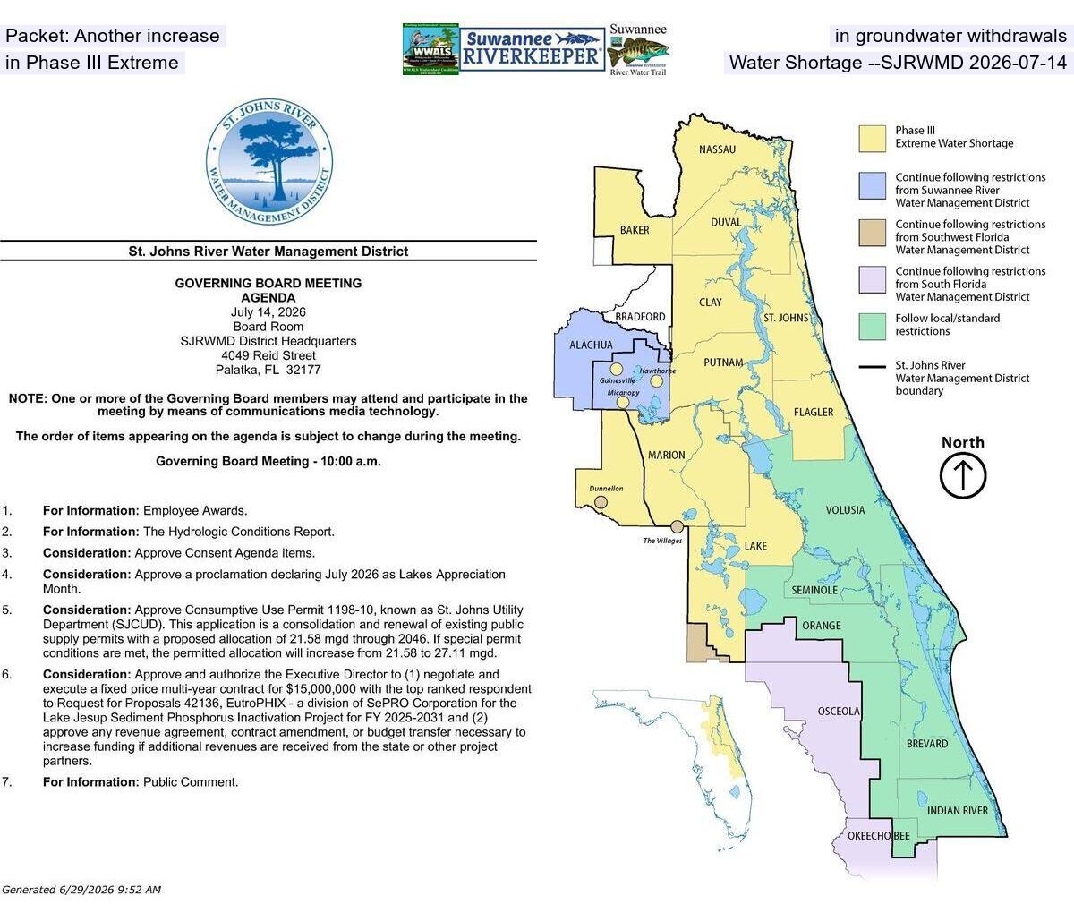 [Packet: Another increase in groundwater withdrawals in Phase III Extreme Water Shortage --SJRWMD 2026-07-14]