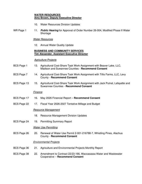 11. Public Hearing for Approval of Order Number 26-004, Modified Phase II Water Shortage, 2026-07-14 --SRWMD Board
