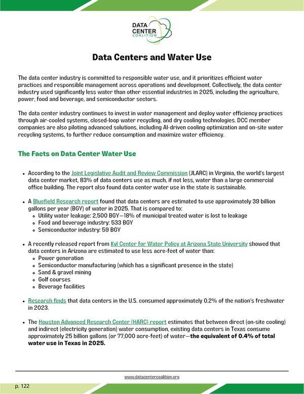 [Data Centers and Water Use --Data Center Coalition]