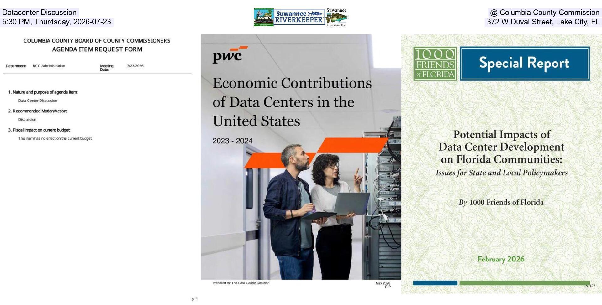 [Datacenter Discussion @ Columbia County Commission, 5:30 PM, Thur4sday, 2026-07-23, 372 W Duval Street, Lake City, FL]
