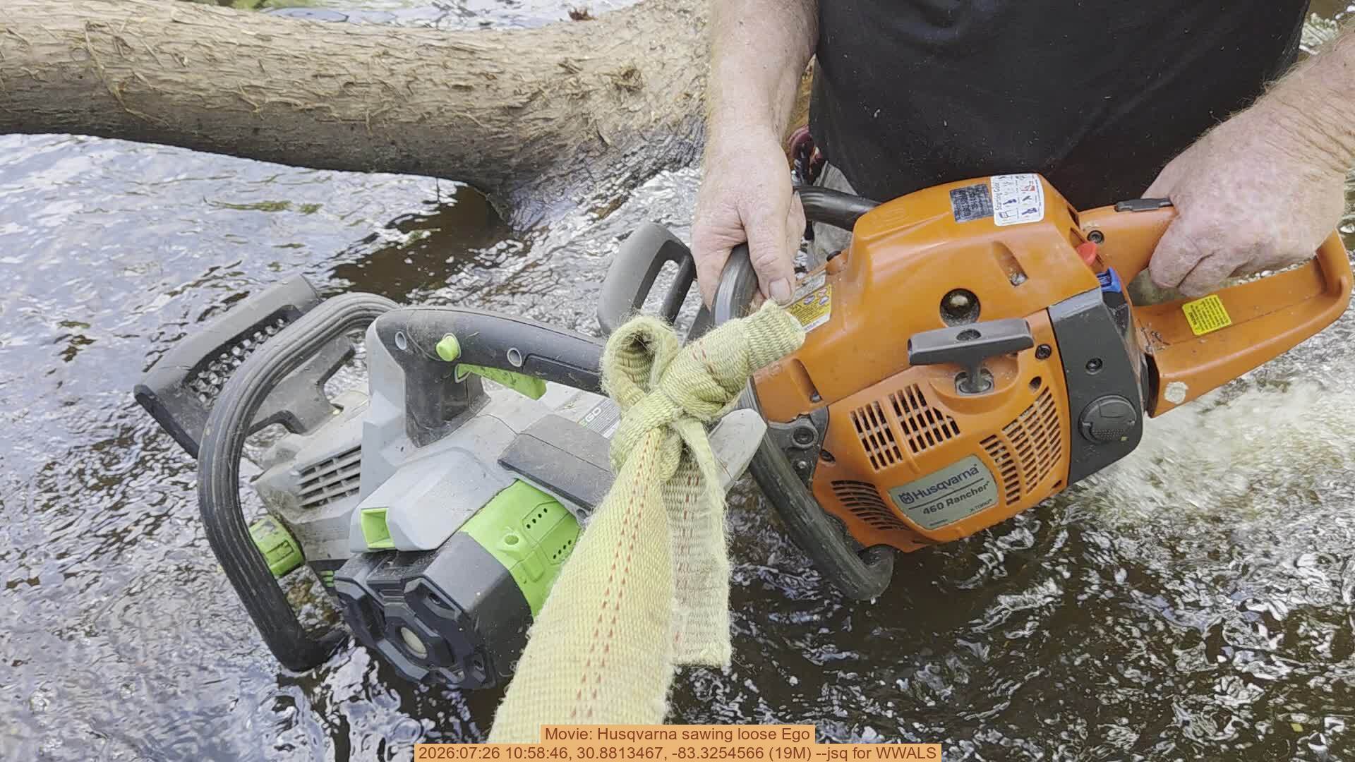 Movie: Husqvarna sawing loose Ego, 2026:07:26 10:58:46, 30.8813467, -83.3254566 (19M) --jsq for WWALS