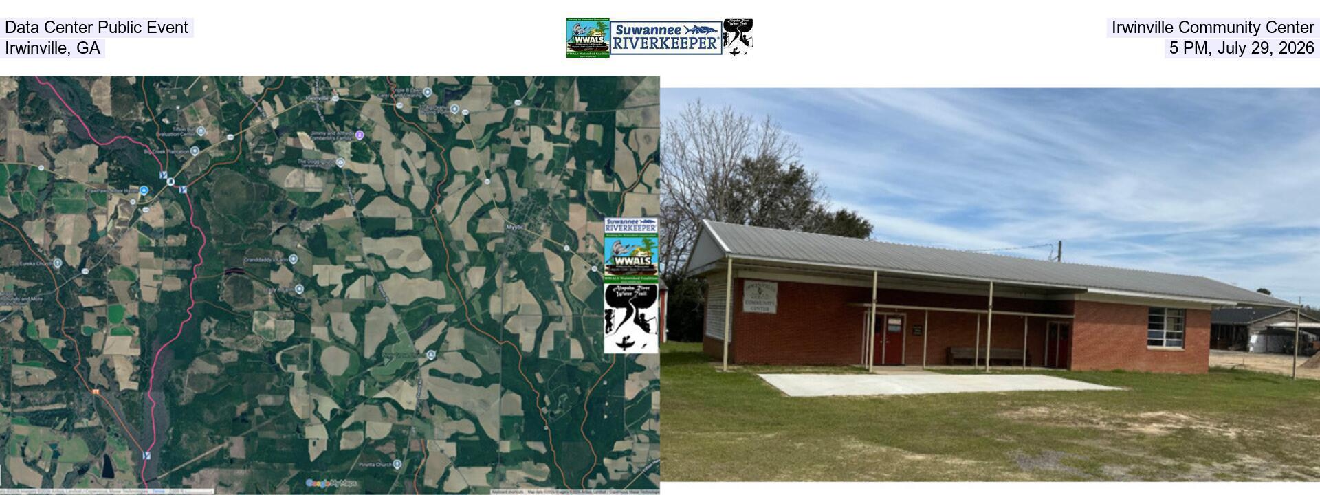 [Data Center Public Event, Irwinville Community Center, Irwinville, GA, 5 PM, July 29, 2026]