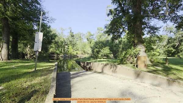 Movie: Water in Langdale Park Boat Ramp and WLRWT signs and cards (54M), 2026-08-13 --jsq for WWALS