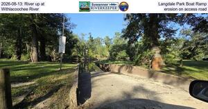 [2026-08-13: River up at Langdale Park Boat Ramp, Withlacoochee River, erosion on access road]