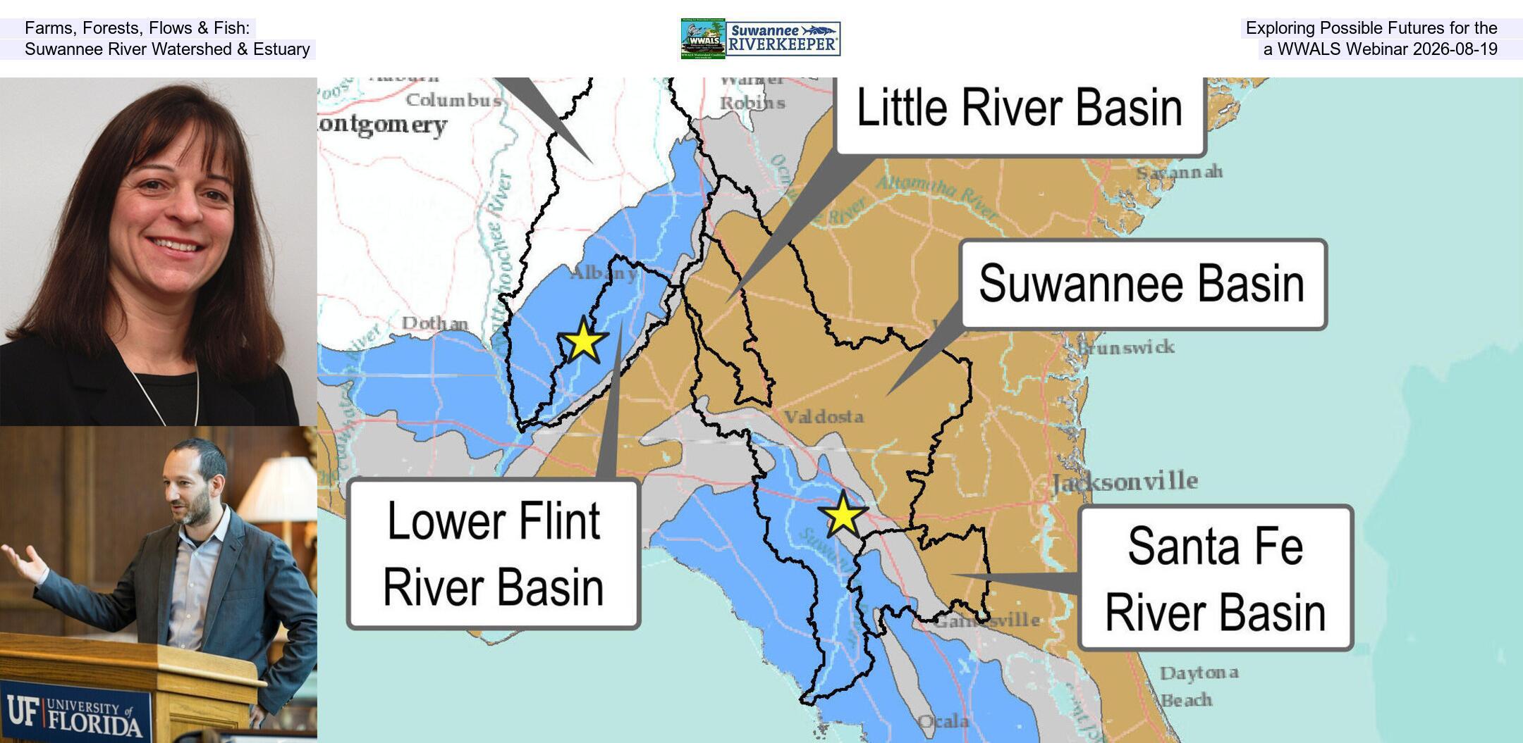Farms, Forests, Flows & Fish: Exploring Possible Futures for the Suwannee River Watershed & Estuary, a WWALS Webinar 2026-08-19