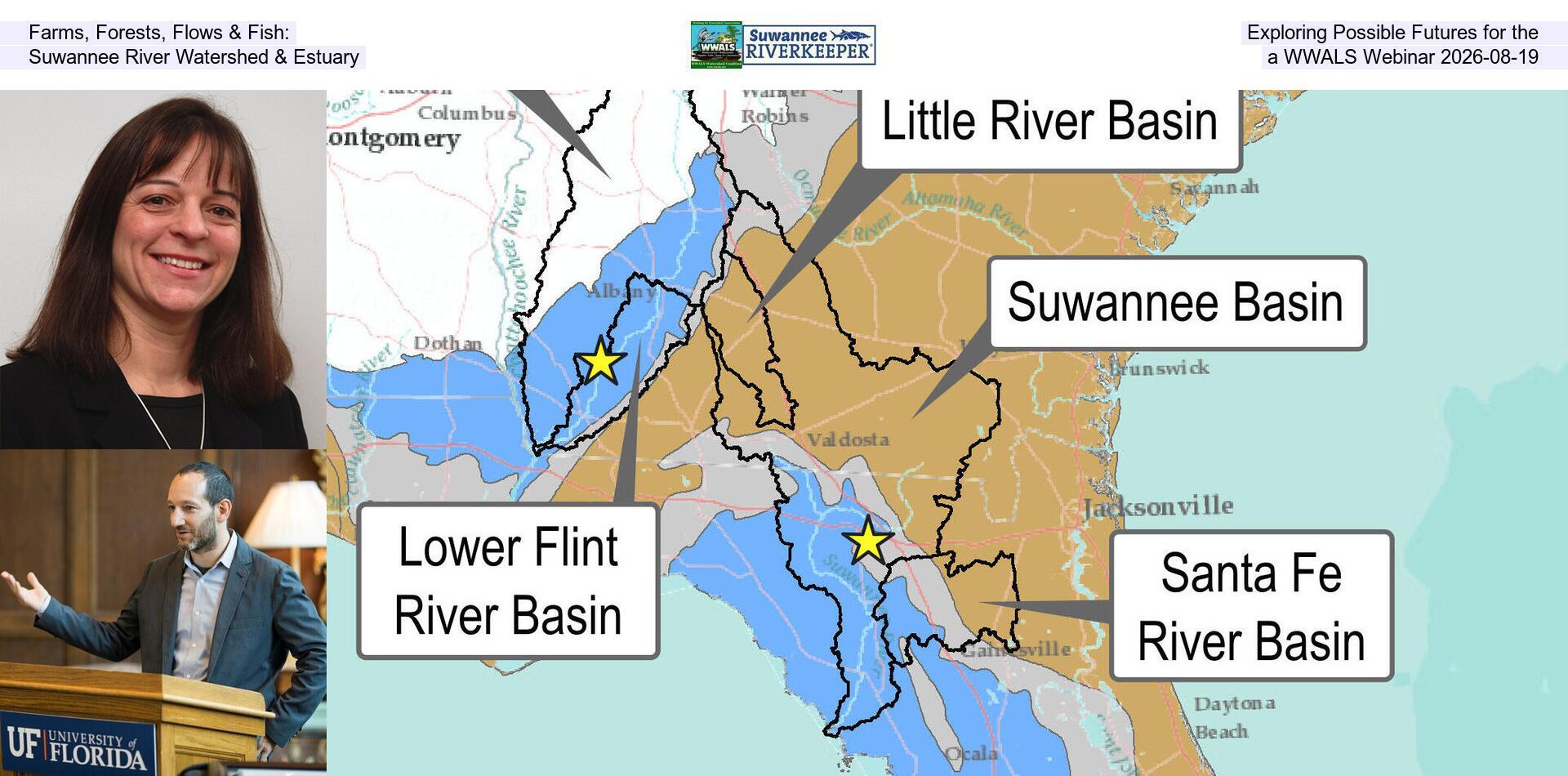 Farms, Forests, Flows & Fish: Exploring Possible Futures for the Suwannee River Watershed & Estuary, a WWALS Webinar 2026-08-19