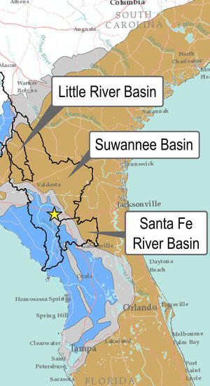 [Map: Floridan Aquifer and Suwannee Basin Tall]