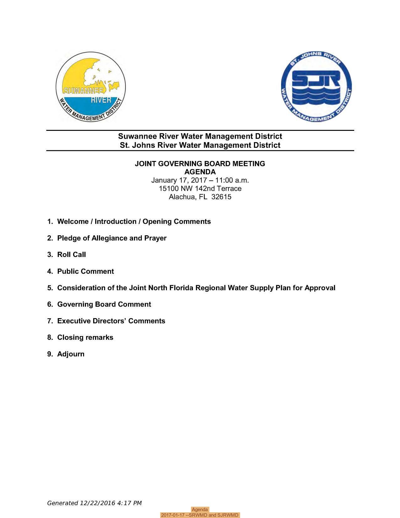 Agenda, 2017-01-17 --SRWMD and SJRWMD