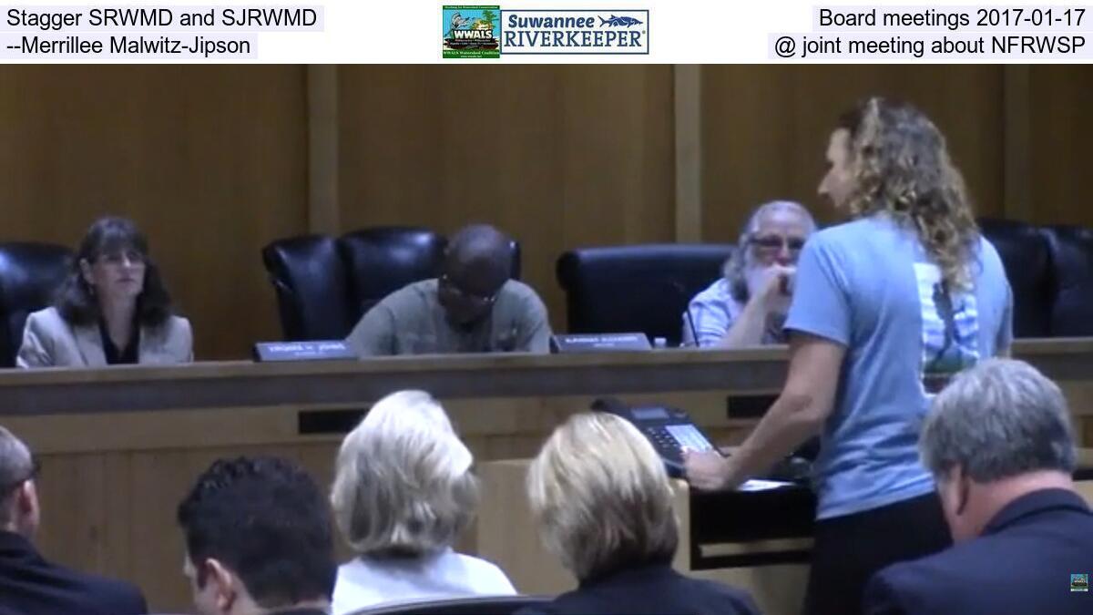 Stagger SRWMD and SJRWMD Board meetings, 2017-01-17 --Merrillee Malwitz-Jipson @ joint meeting about NFRWSP