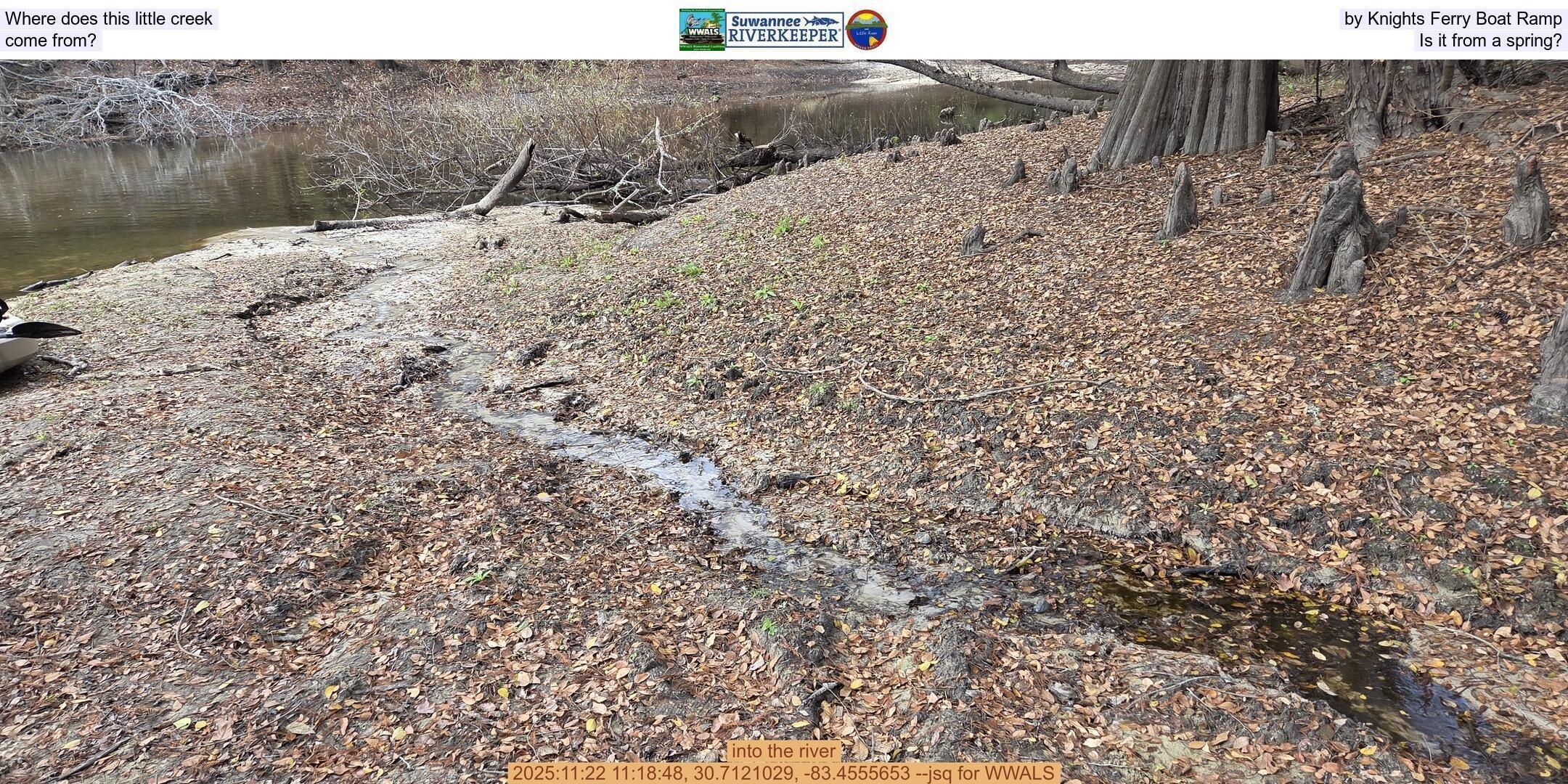 Where does this little creek by Knights Ferry Boat Ramp come from? Is it from a spring?