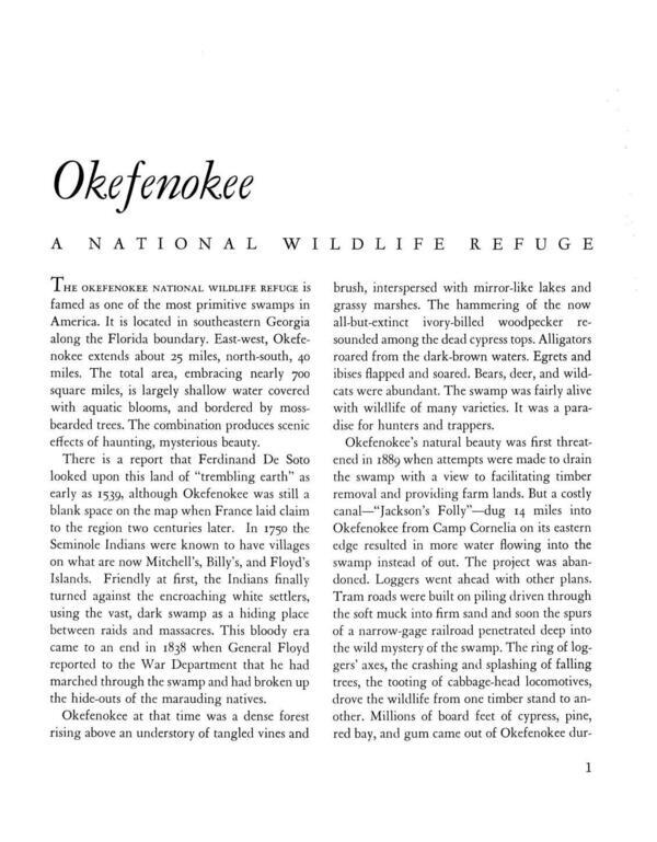 [The OKEFENOKEE NATIONAL WILDLIFE REFUGE is famed as one of the most primitive swamps in America.]