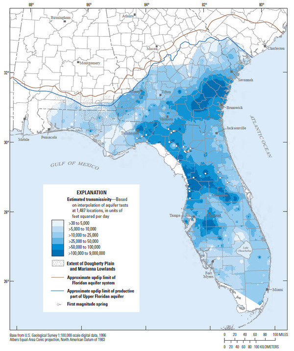 [Estimated transmissivity of the Floridan Aquifer System, 2016-03-01 --Lester J. Williams and Eve L. Kuniansky, USGS]