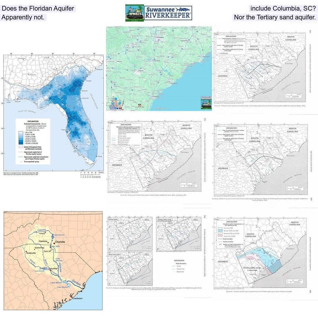 Does the Floridan Aquifer include Columbia, SC? Apparently not. Nor the Tertiary sand aquifer.