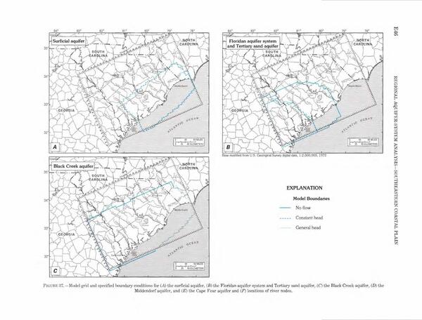 [Figure 87. Model grid and specified boundary conditions for..., 1996-01-01, --Walter R. Aucott, USGS PROFESSIONAL PAPER 1410-E]