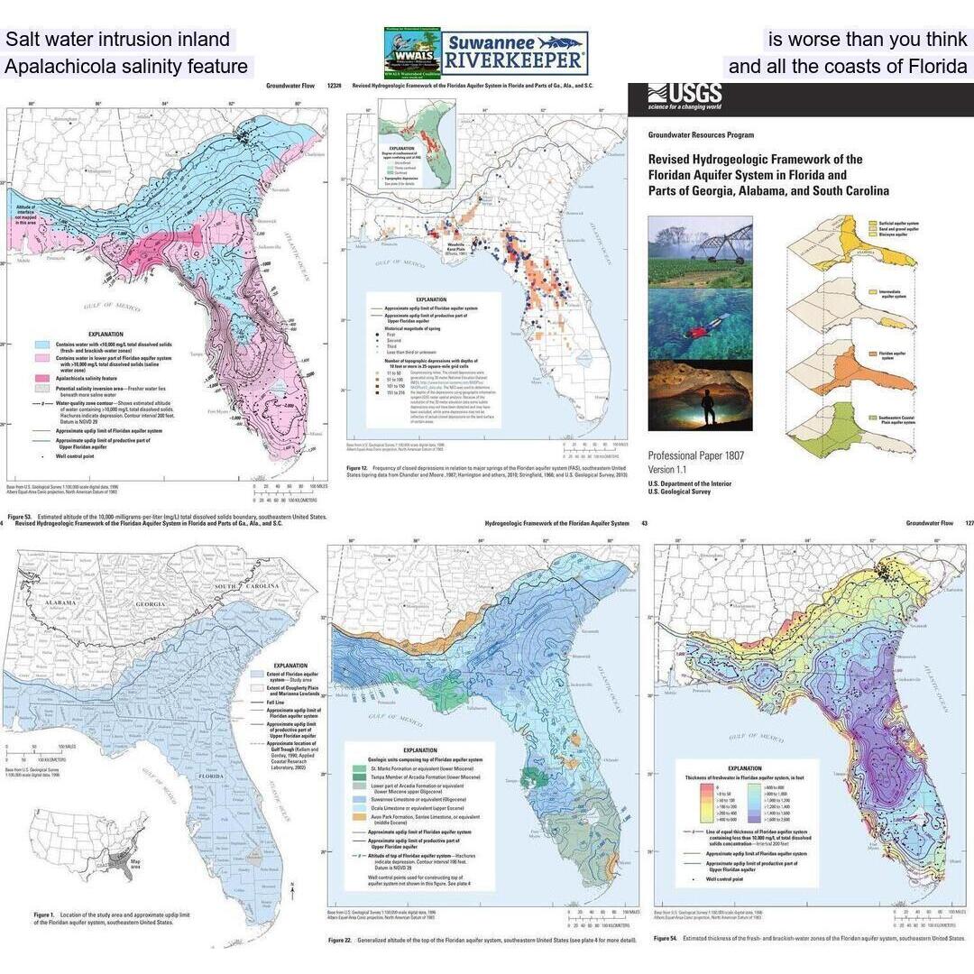 Salt water intrusion inland is worse than you think, Apalachicola salinity feature, and all the coasts of Florida