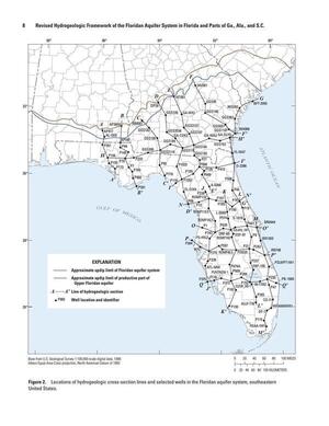 [Figure 2. Locations hydrogeologic cross-section lines and in the Floridan aquifer system, southeastern United States.]