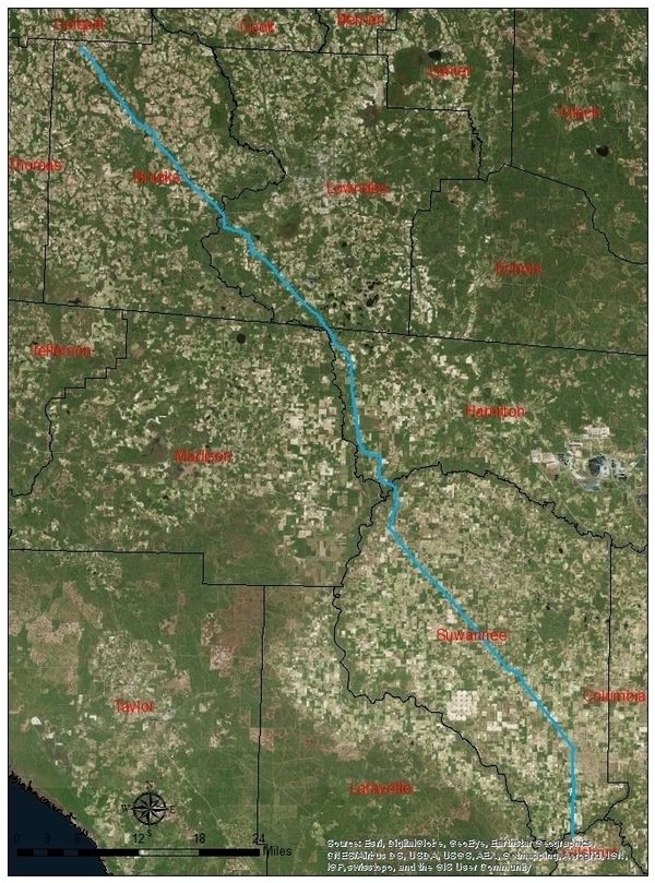 [Map: South Georgia and north Florida 2016-09-21 --Prof. Can Denizman, VSU]
